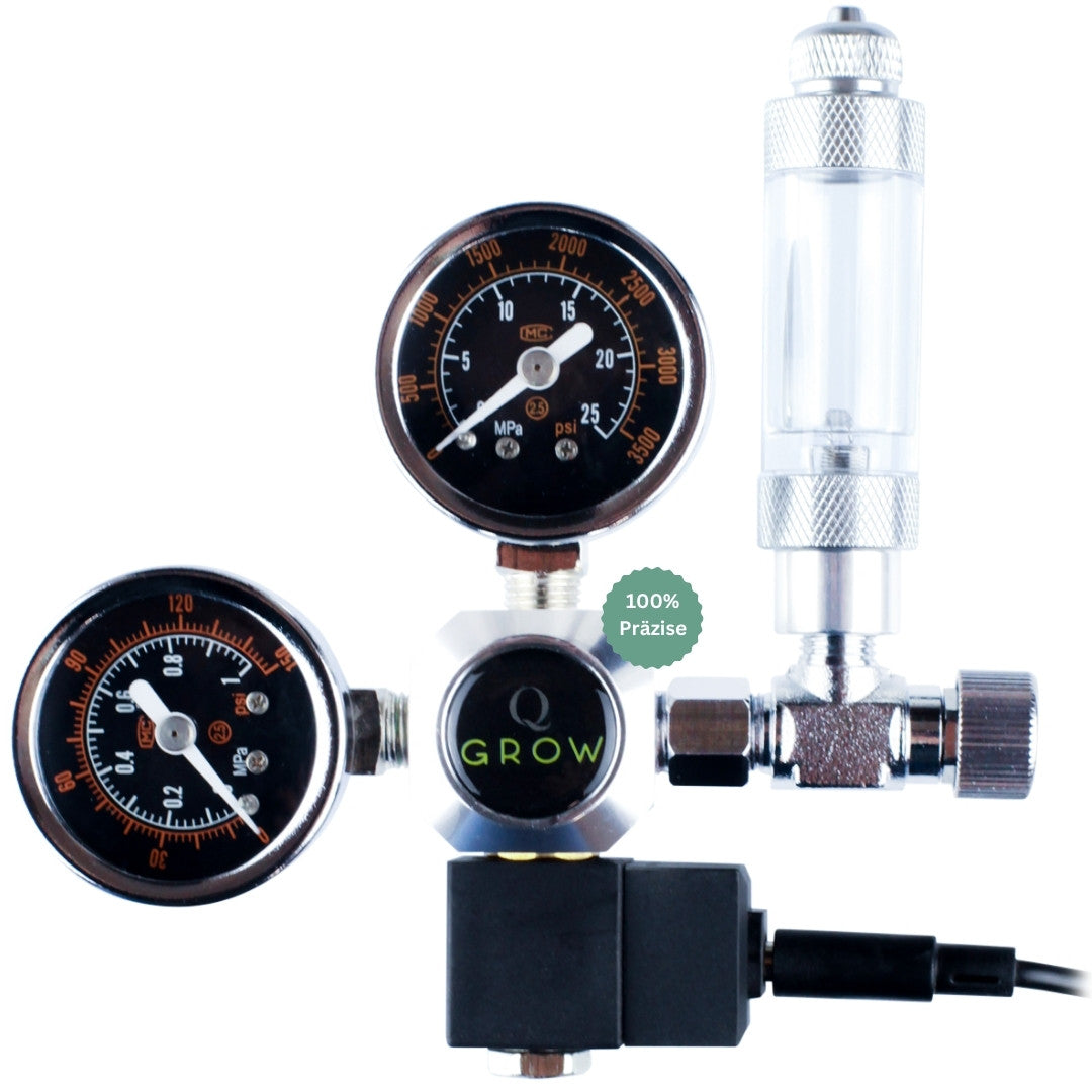 Q-Grow CO₂-Druckminderer mit zwei Manometern und Blasenzähler
